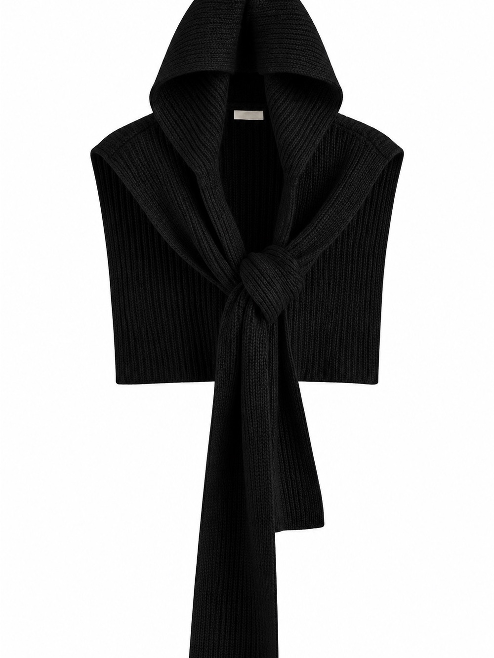 Knit Hooded Scarf Wrap - Black